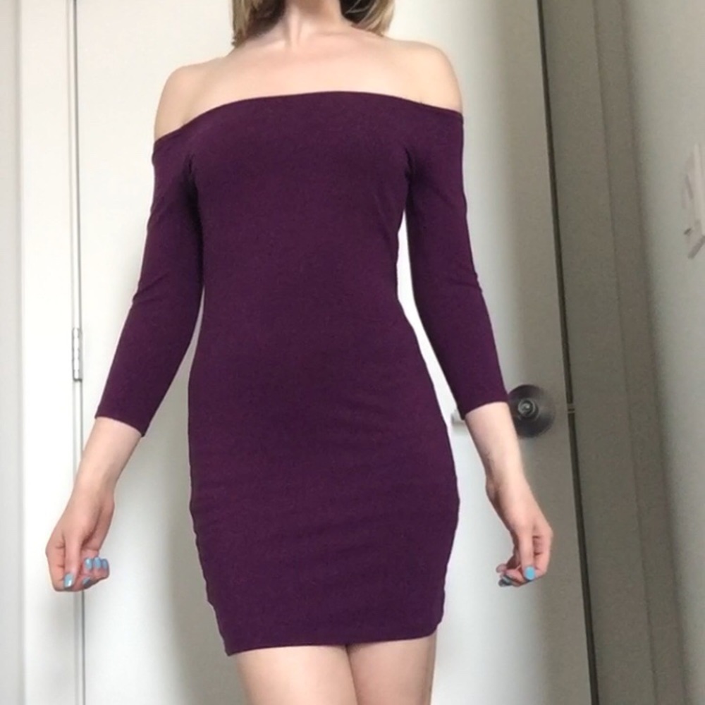 Purple Off the Shoulder Bodycon Dress